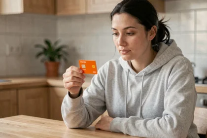 Femme examinant une carte SIM prépayée Orange à la maison, illustrant la durée de validité d'une carte prépayée