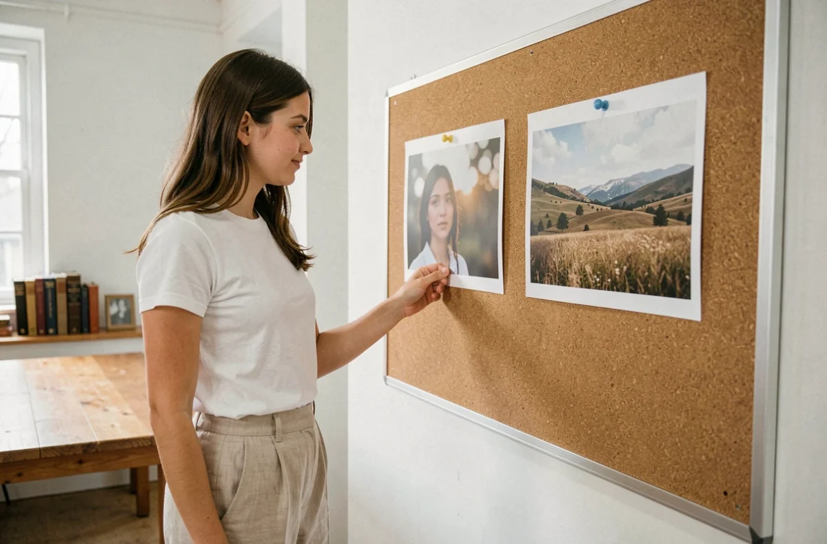 Étudiante en photographie analysant des exemples de profondeur de champ avec ouverture f/2.8