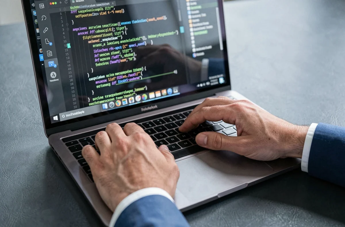 Gros plan sur un clavier d'ordinateur avec du code HTML affichant des balises d'ancrage et des textes de lien